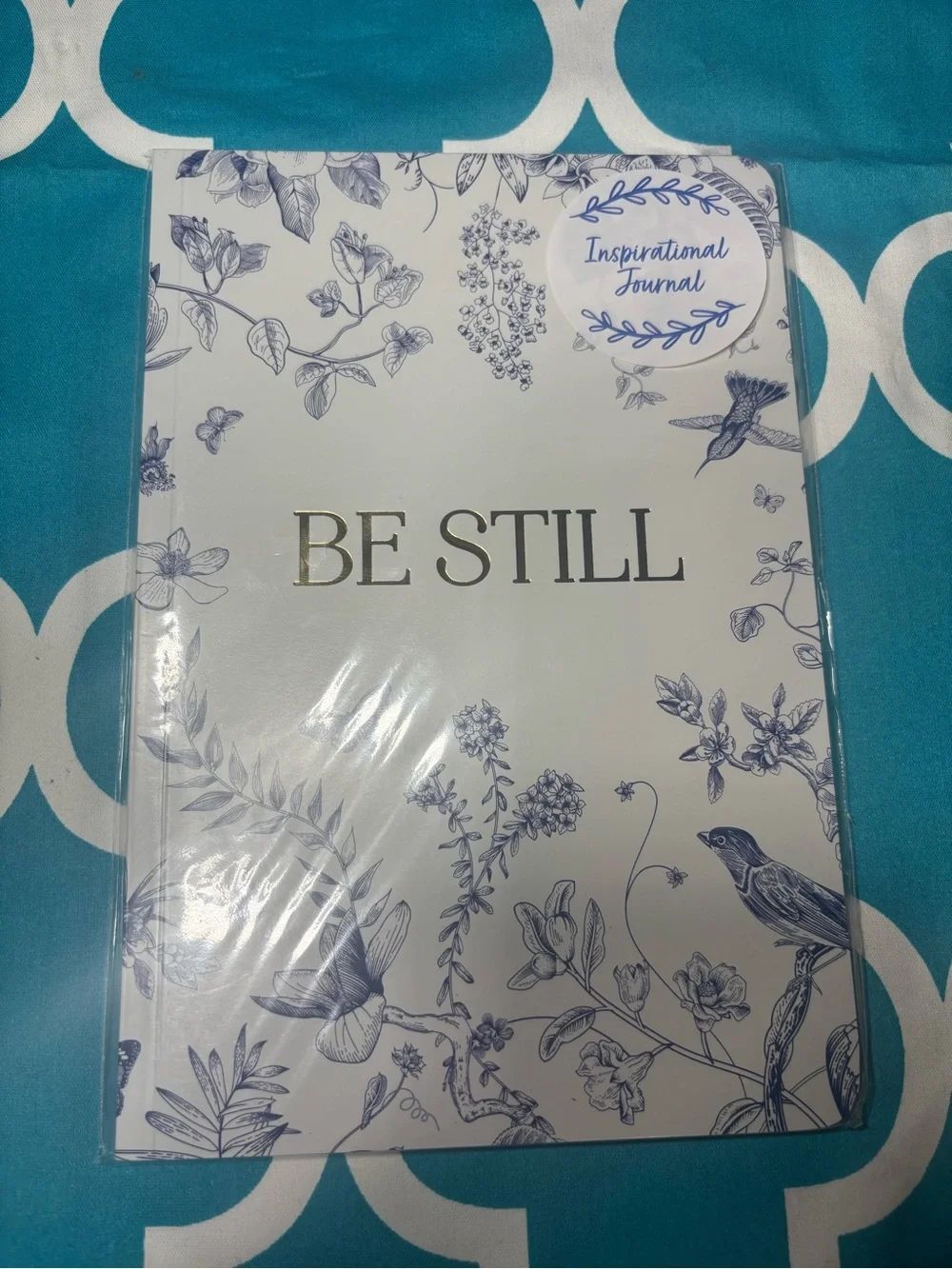 New BE STILL Inspirational Journal - White with Navy Botanical Print